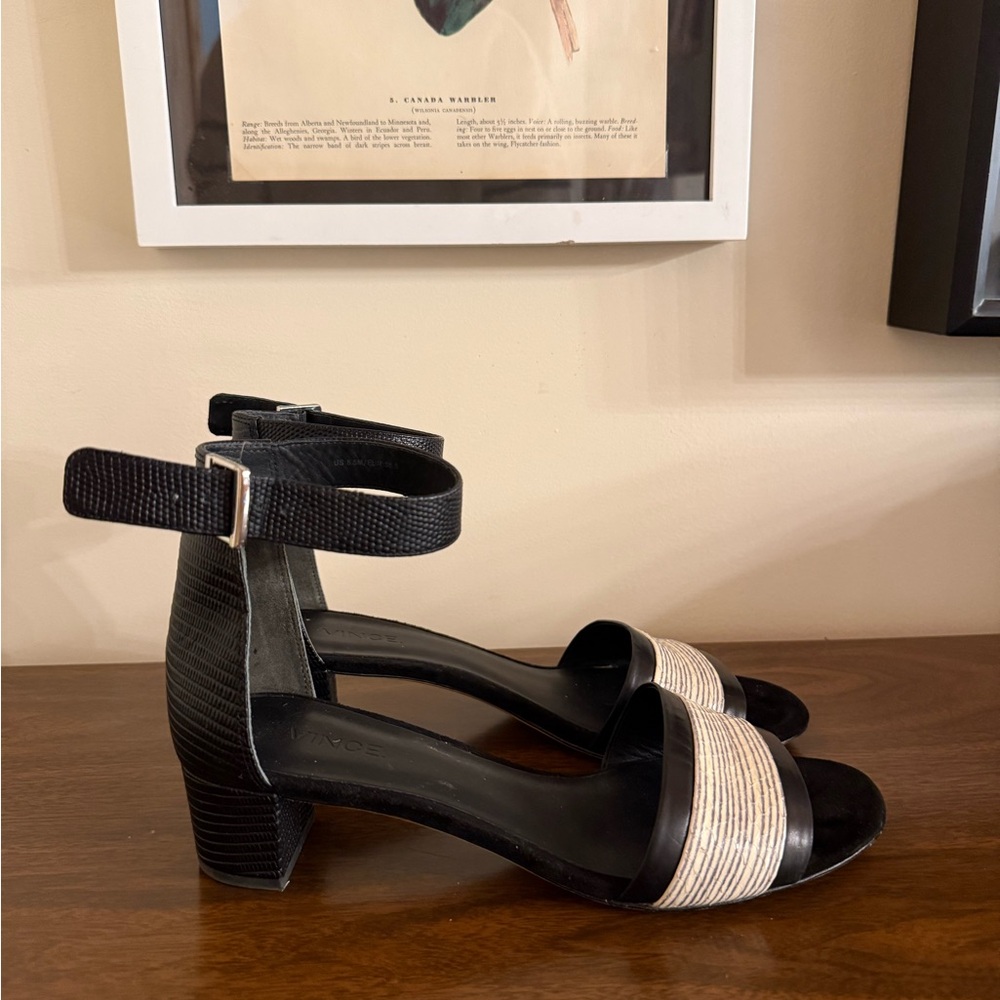 Vince Black and Cream Women's Sandals 8.5